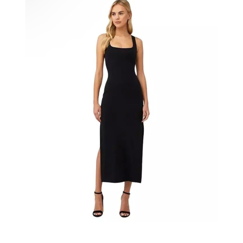 L*SPACE Women Sz S Black Mara Sleeveless Ribbed Knit Back Cut Out Midi Dress NWT